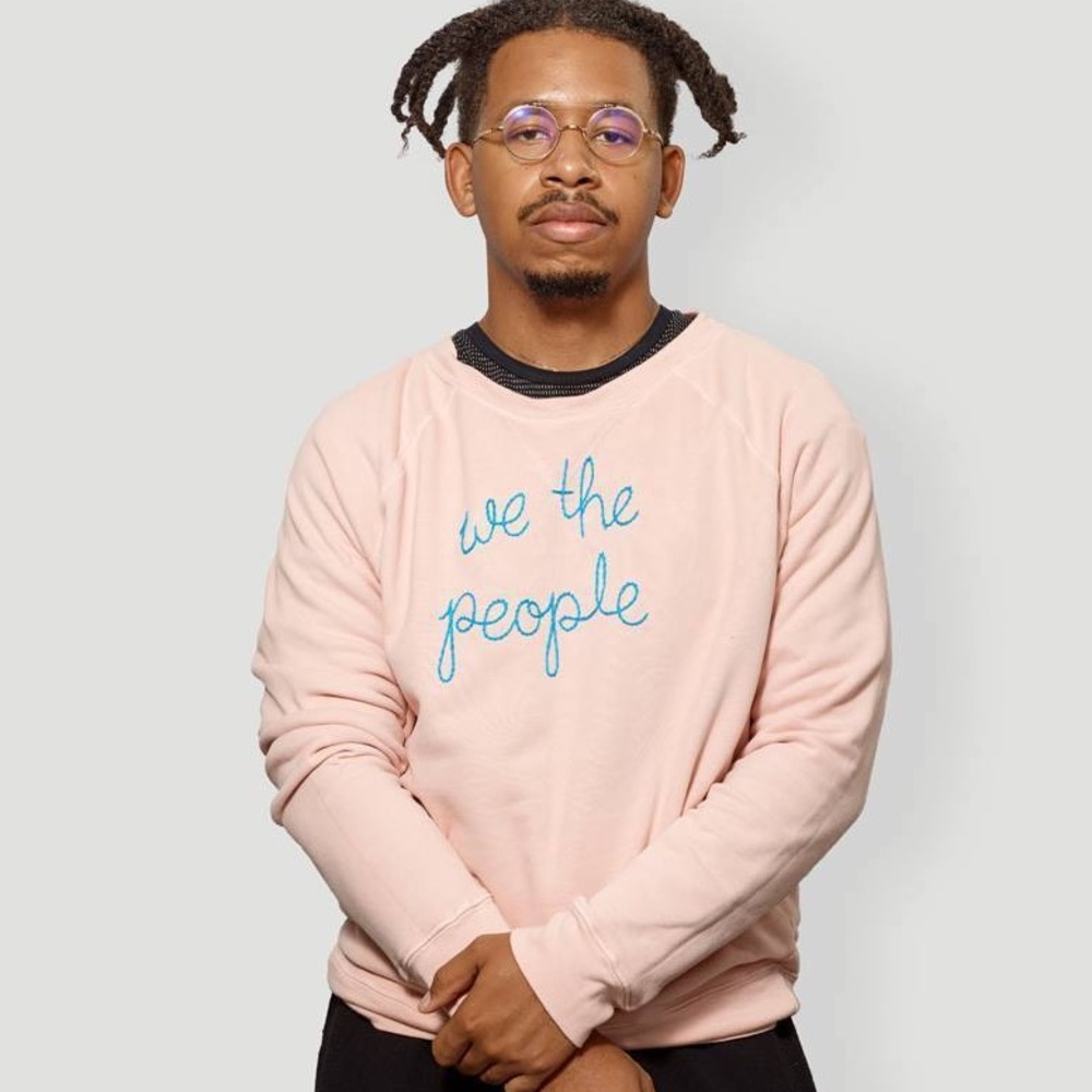 Stateside Pink Sweatshirt with Blue Embroidery
